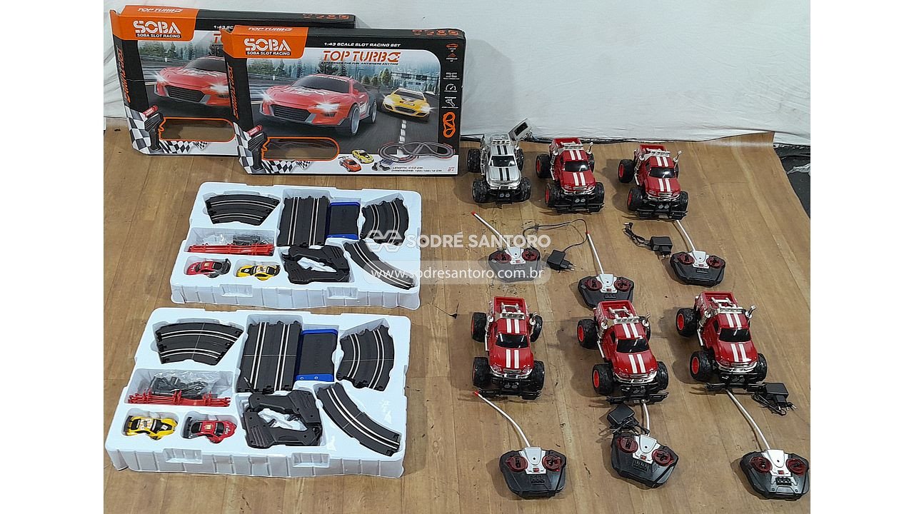 6 carrinhos de controle remoto e 2 autoramas