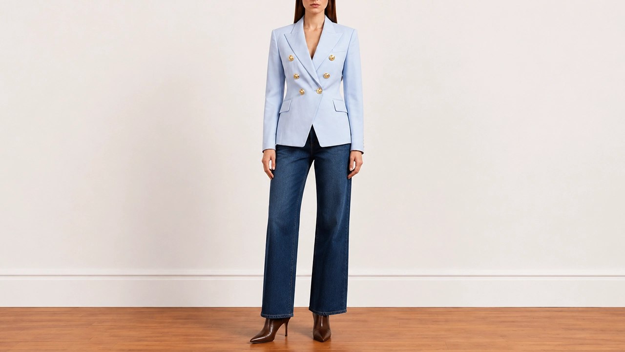 Foto 2: BALMAIN - Blazer em Lã azul-claro. Tamanho 38 FR / 40 BR