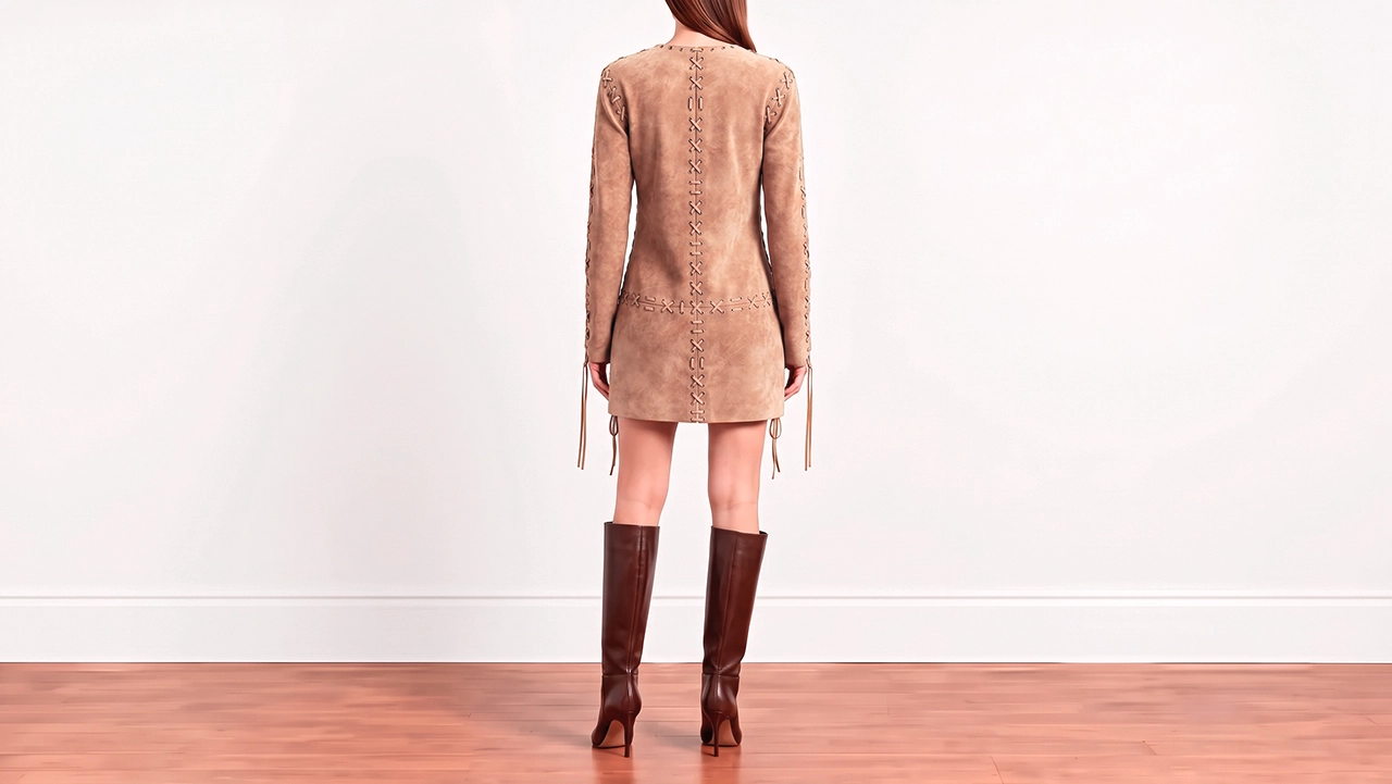 Foto 3: YVES SAINT LAURENT - Vestido em Camurça Marrom. Tamanho 40 FR / 38 BR