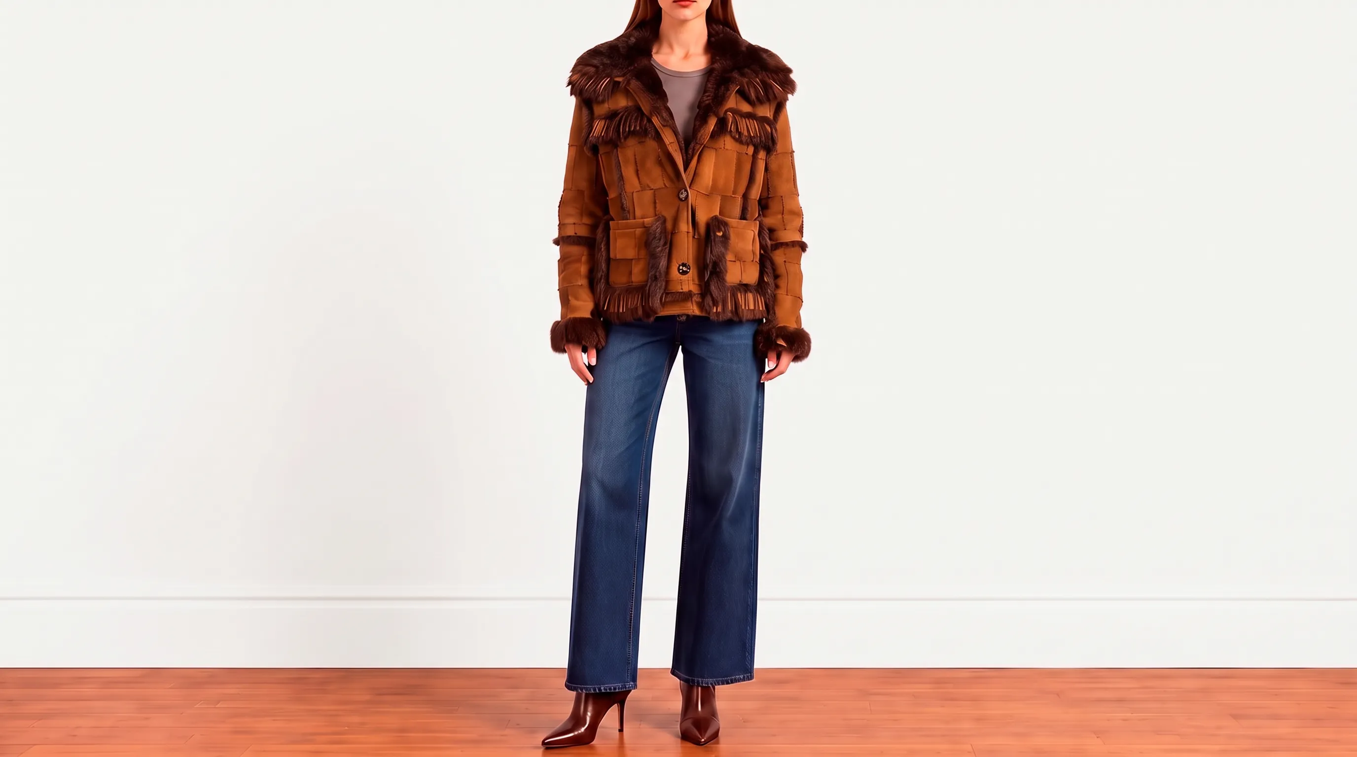 Foto 2: YVES SALOMON - Casaco em camurça e pele. Tamanho 38 FR