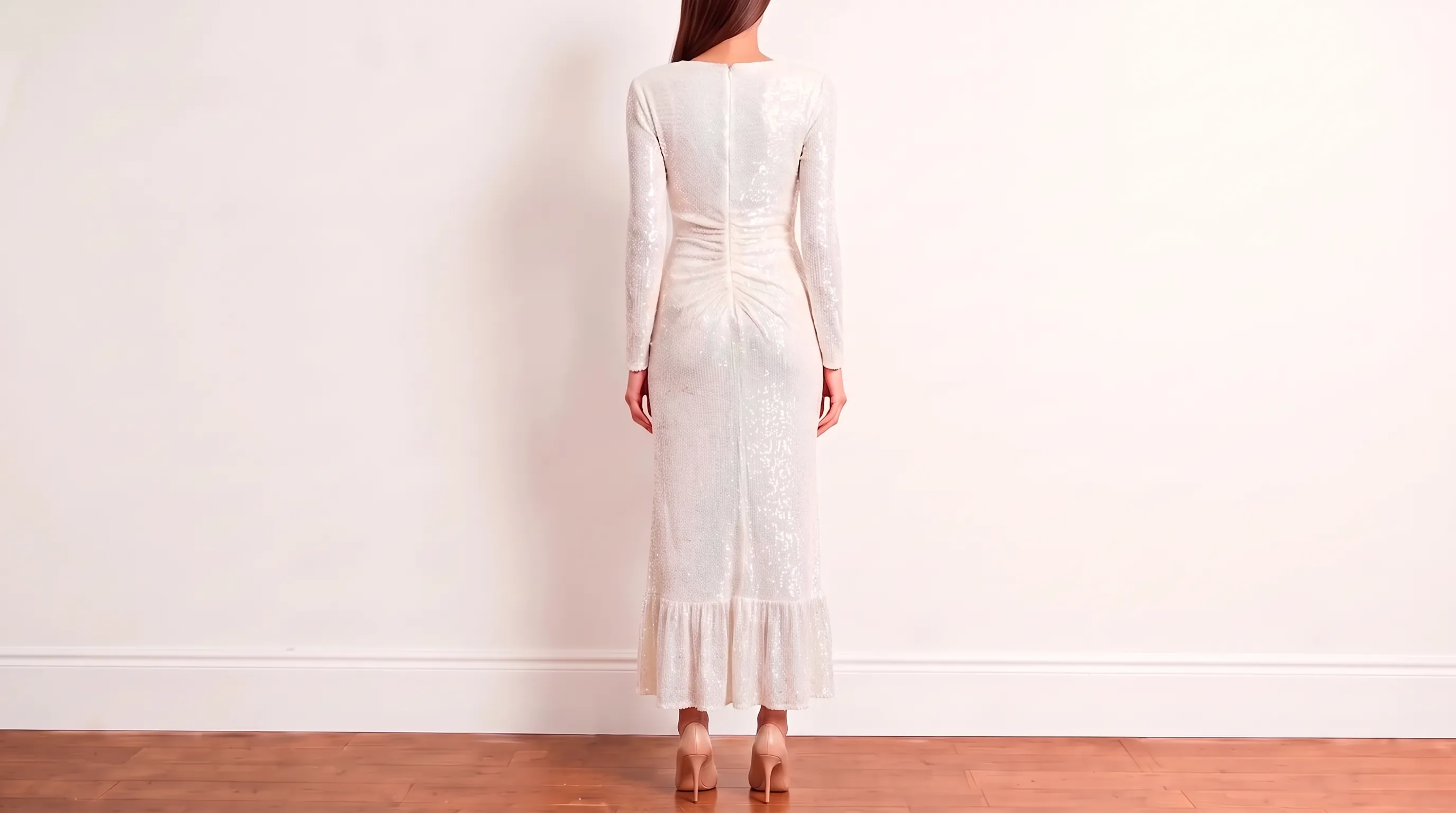Foto 3: IEENA - Vestido Longo com Mangas longas em Paetês Off-White. Tamanho 40 BR