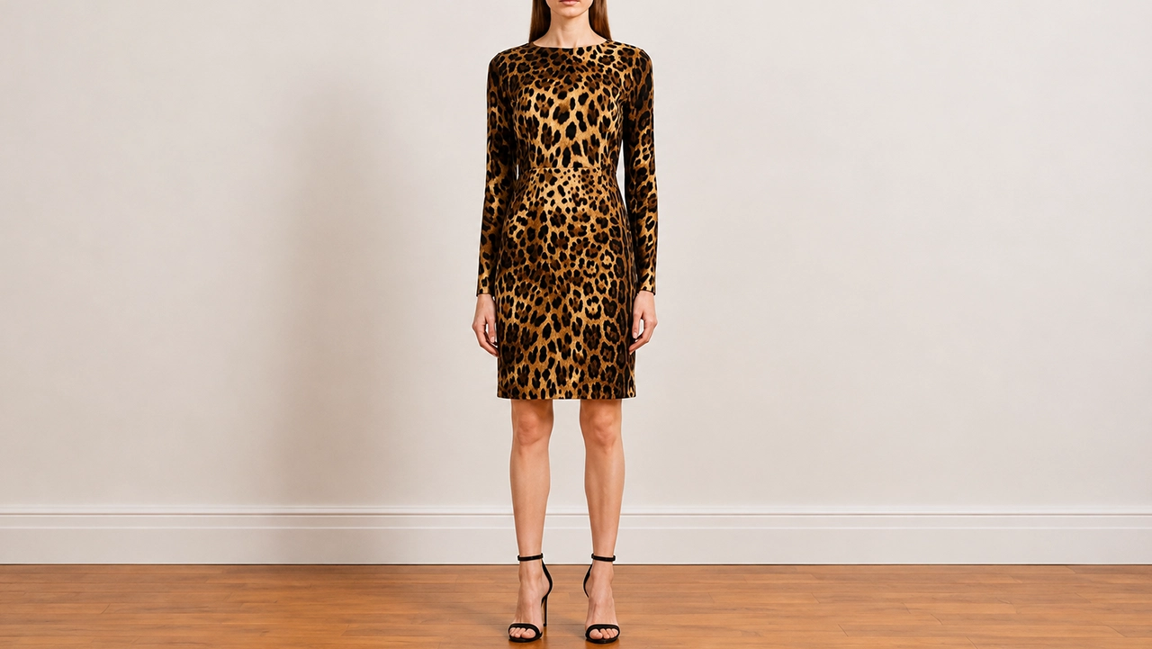 Foto 2: DOLCE & GABBANA - Vestido de manga longa em seda animal print. Tamanho: 44 IT / 42 BR