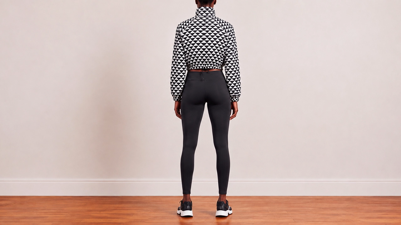 Foto 3: PRADA - Corta-vento Cropped em Nylon Black and White, Com Capuz. Tamanho 38 IT / 36 BR