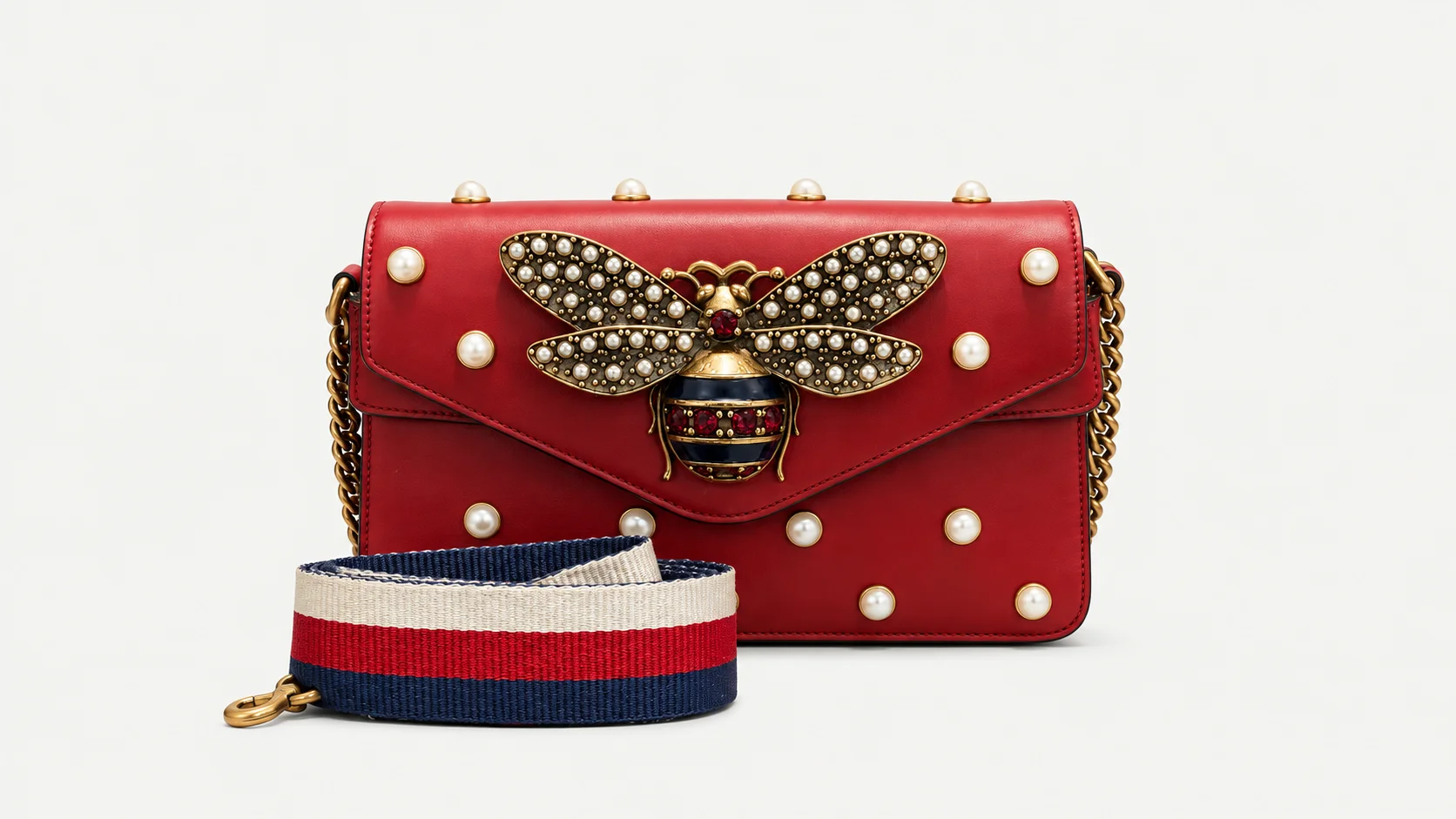 Foto 4: GUCCI - Bolsa Broadway Pearl Studded Bee Vermelha