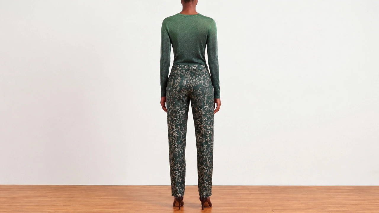 Foto 3: MAX MARA - Blusa em malha de lurex e calça de seda verde. Tamanho 38 BR