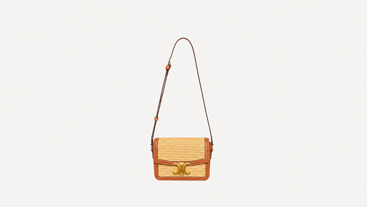 Foto 3: CELINE - Bolsa Triomphe Teen em Ráfia e Couro Tan
