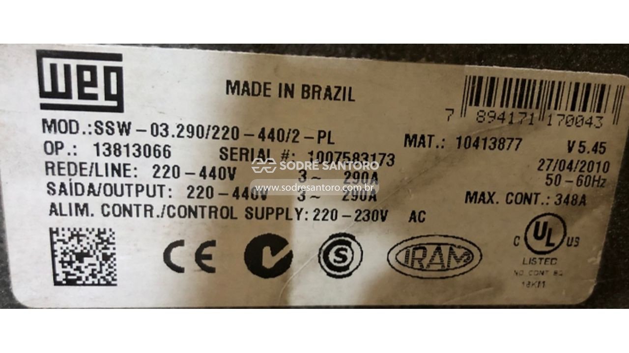 Foto 2: soft starter 250cv - 220/440v weg ssw03 290 2 pl