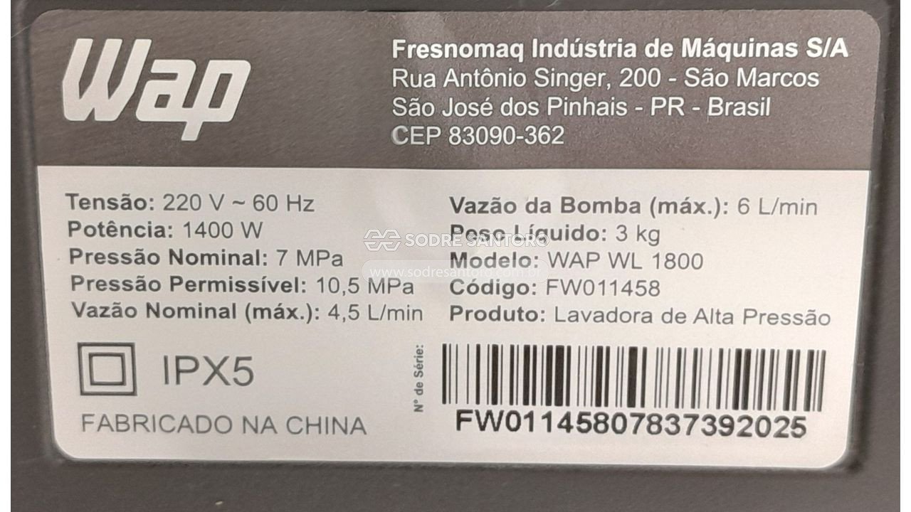 Foto 4: lavadora de alta pressão wap wl1800 220v