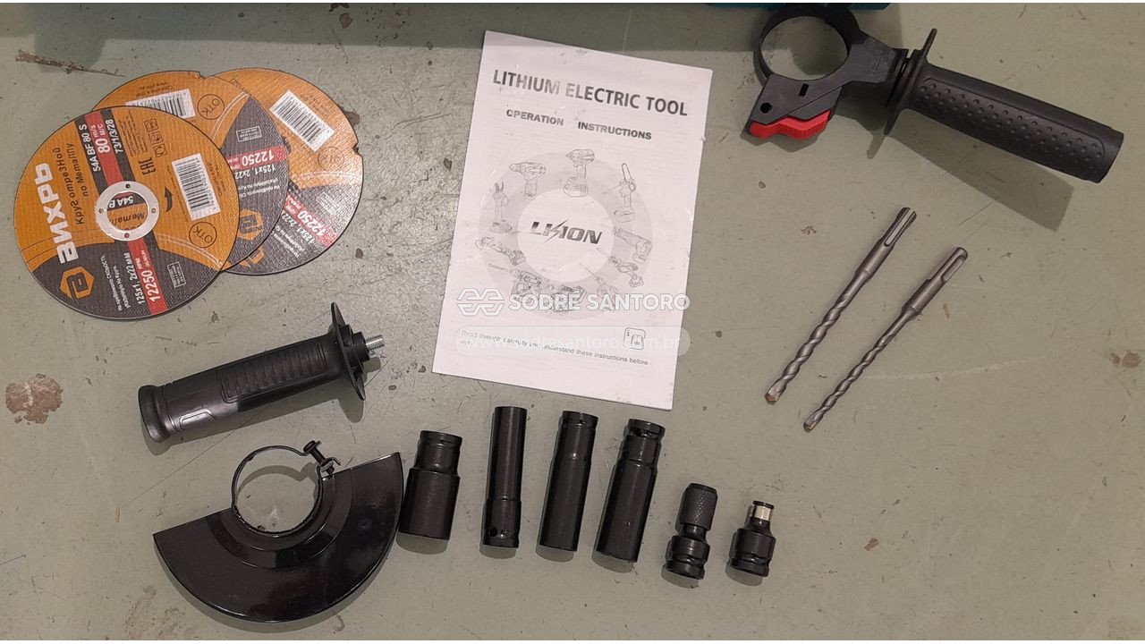 Foto 3: kit de ferramentas elétrica a bateria lhon (martelete, parafusadeira, chave de impacto e esmerilhadeira angular)