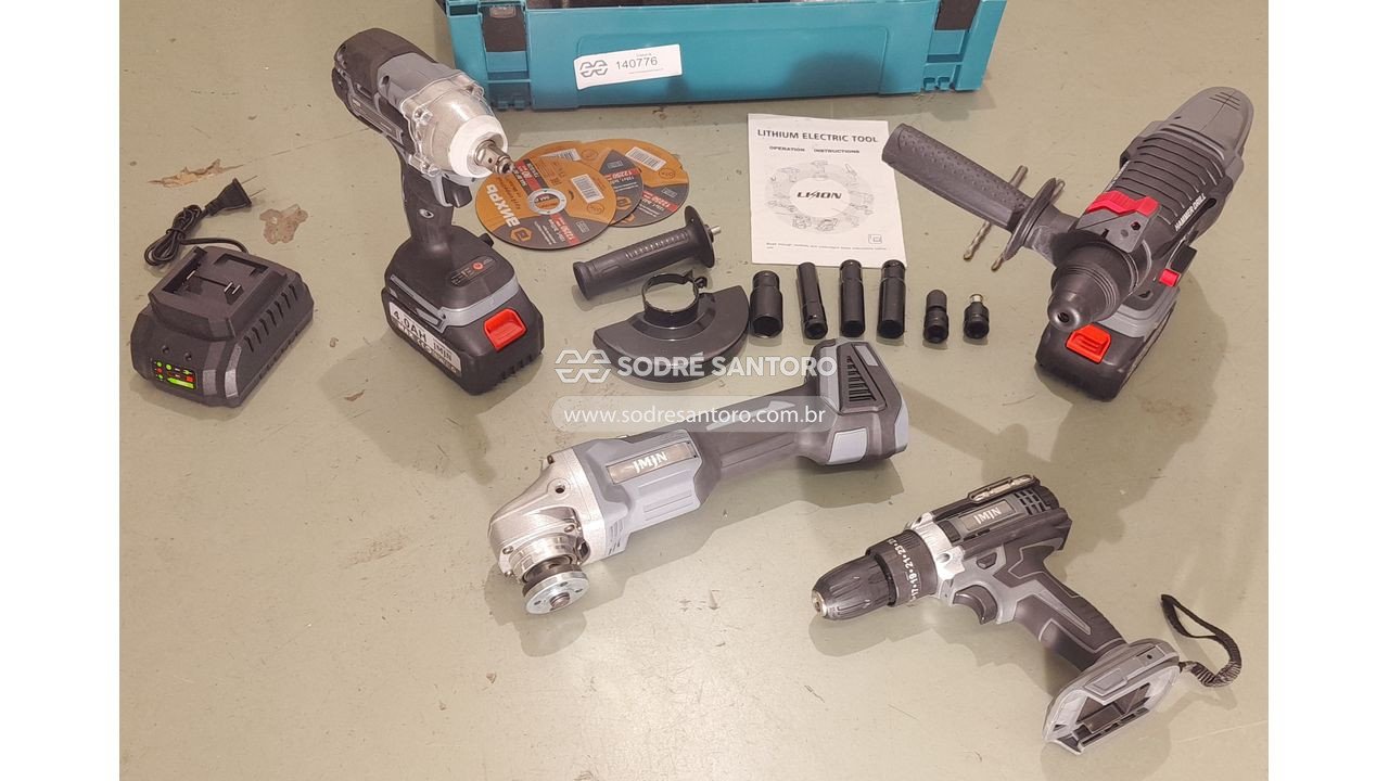 Foto 4: kit de ferramentas elétrica a bateria lhon (martelete, parafusadeira, chave de impacto e esmerilhadeira angular)